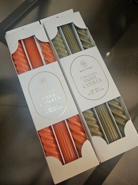 Unscented 10 INCH Twist Taper Candles - Orange & Green (2 Sets of 3)